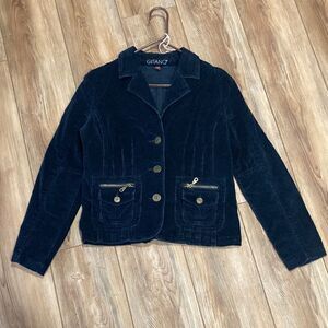 Vintage Gitano Women’s Navy Blue Button Up Corduroy Jacket Size Medium